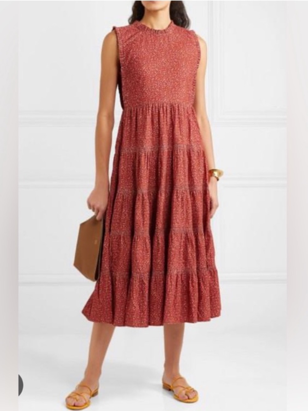 DÔEN Raven Tiered Corduroy Midi Dress - Burgandy California Wildflower - XS